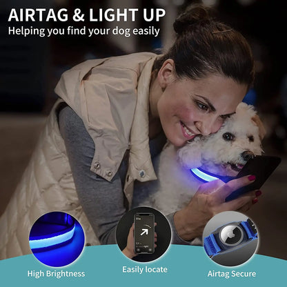 LED Pet Collar With Apple AirTag GPS Finder Case