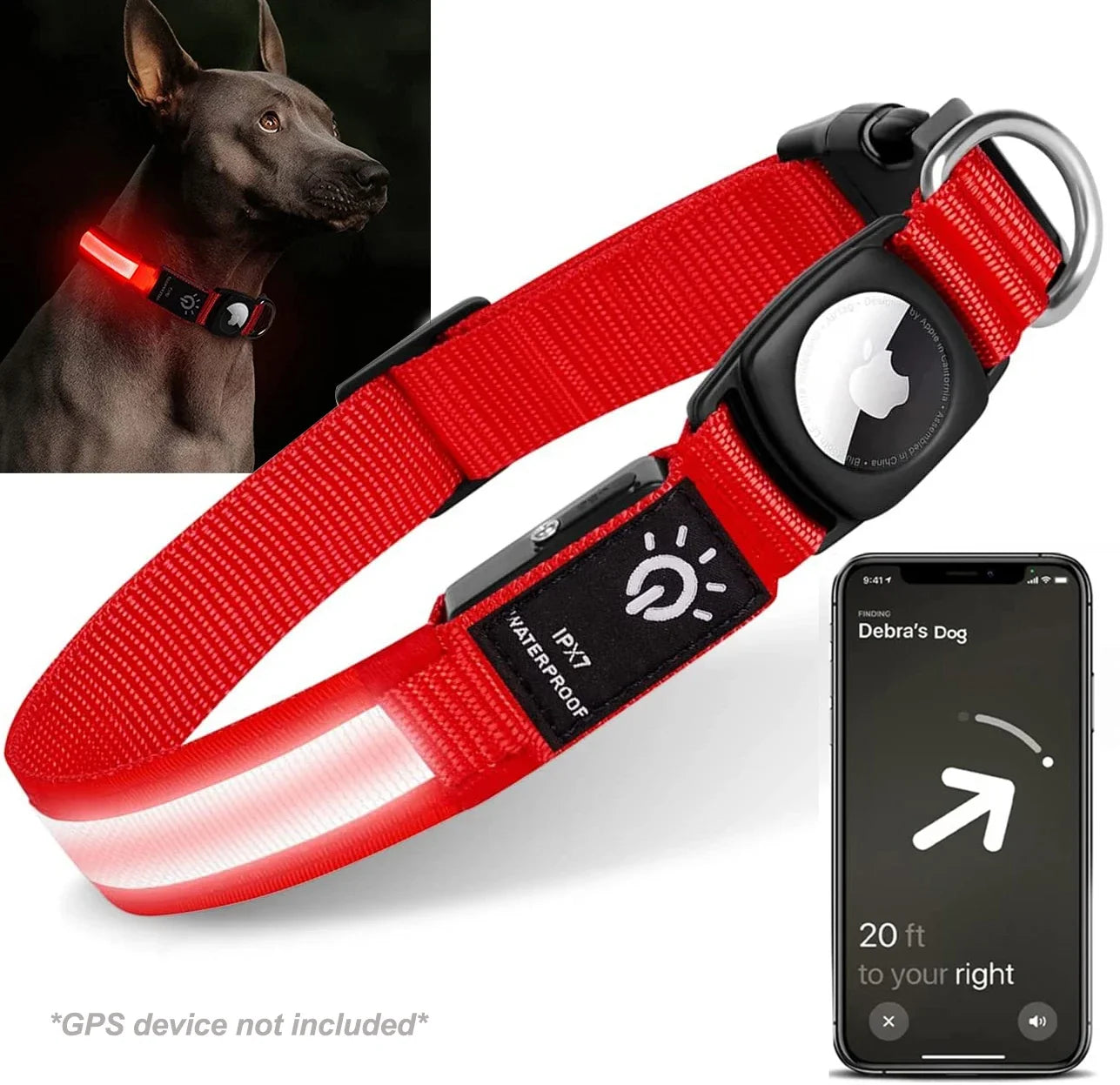 LED Pet Collar With Apple AirTag GPS Finder Case