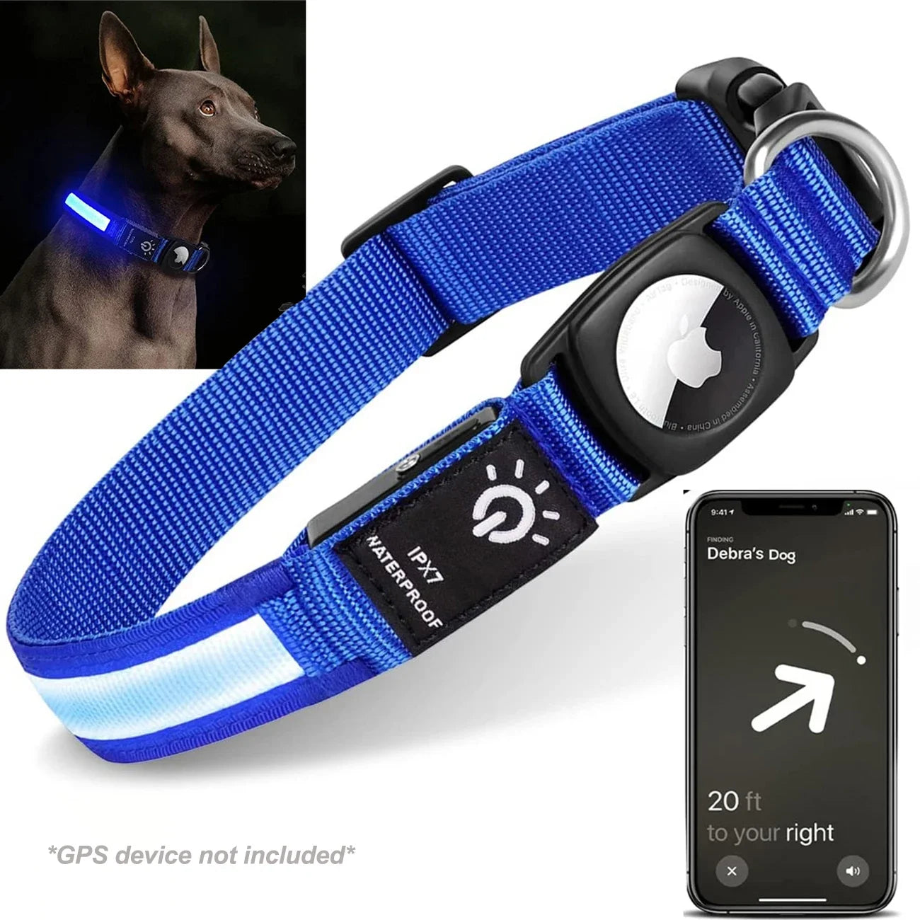 LED Pet Collar With Apple AirTag GPS Finder Case