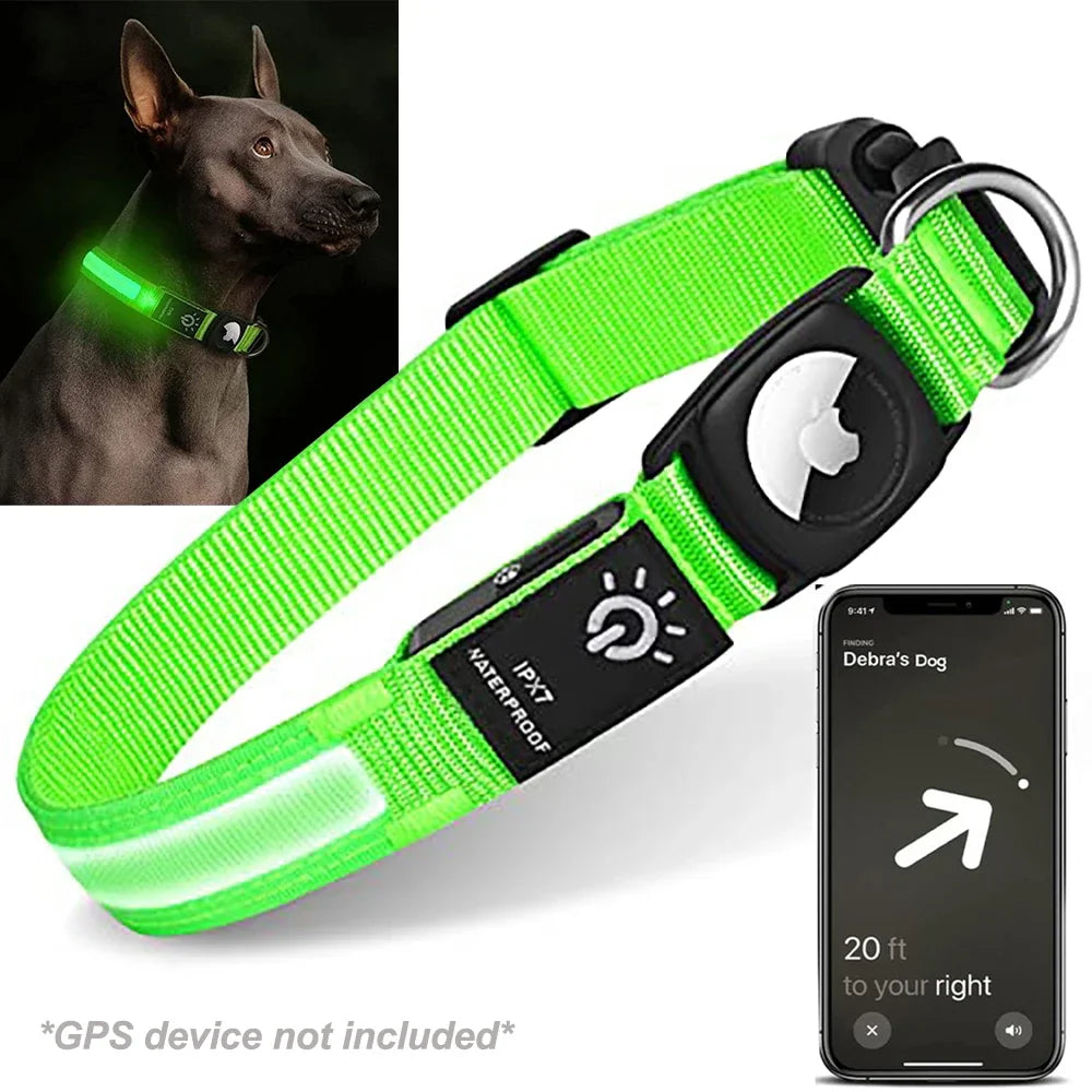 LED Pet Collar With Apple AirTag GPS Finder Case