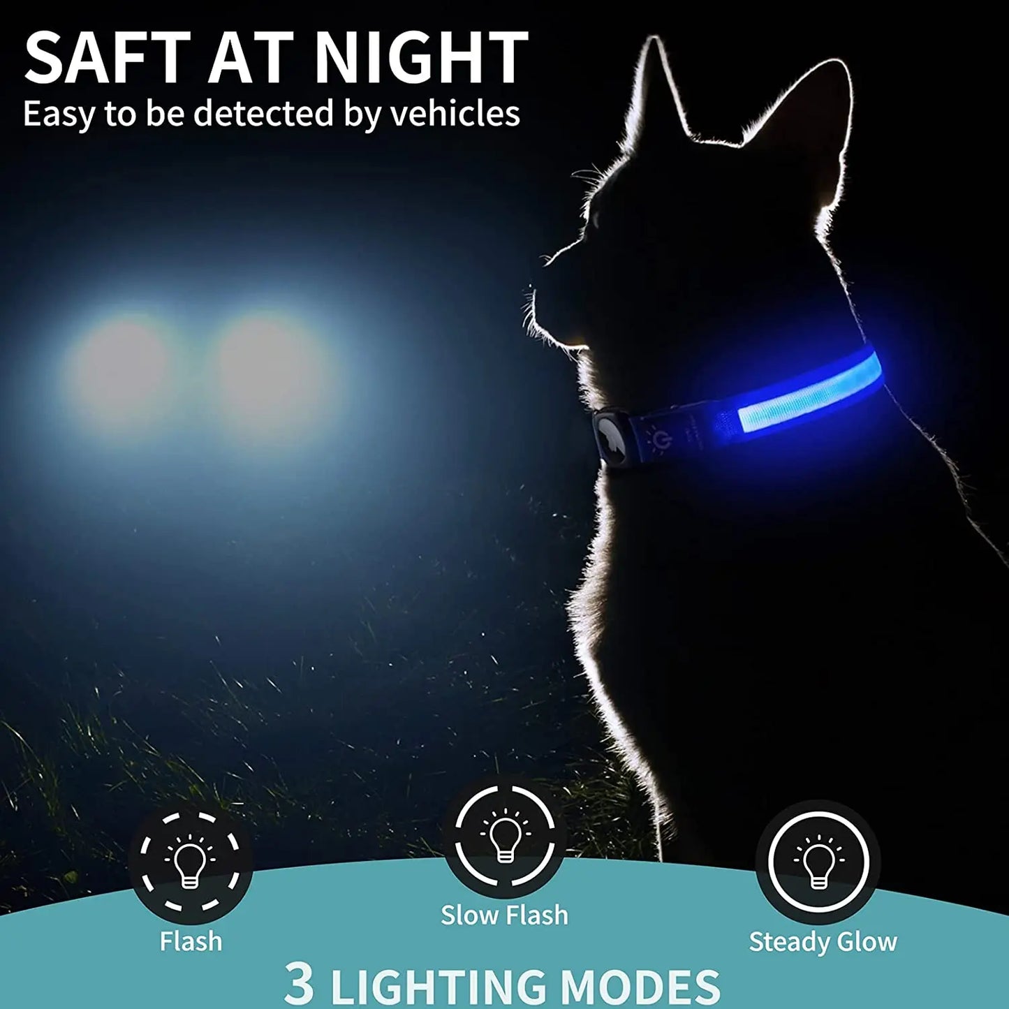 LED Pet Collar With Apple AirTag GPS Finder Case