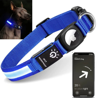 LED Pet Collar With Apple AirTag GPS Finder Case