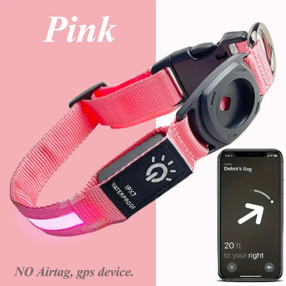 LED Pet Collar With Apple AirTag GPS Finder Case